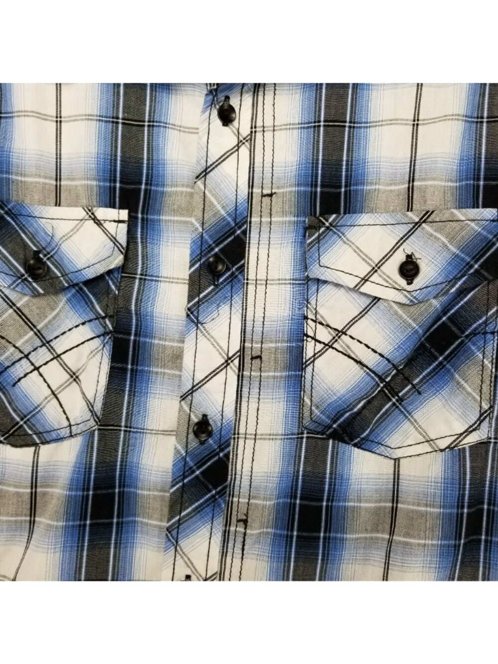 Reruns Shirt Mens Large Blue Plaid Button Up Long Sleeve - Picture 3 of 11